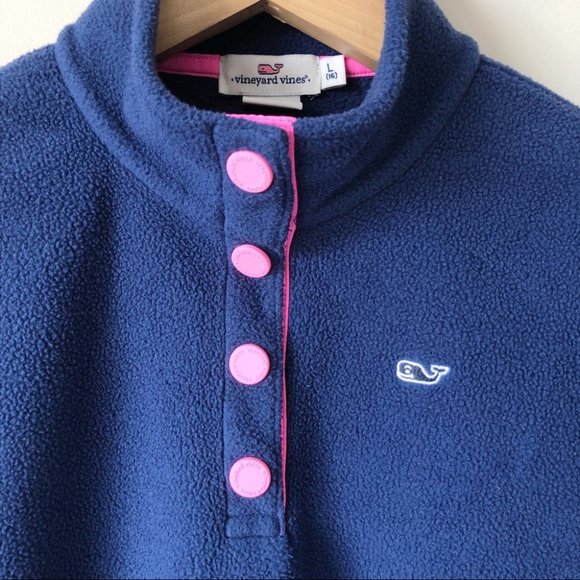 Vineyard Vines Girls’ Navy Pink Fleece Pullover L - Picture 5 of 8